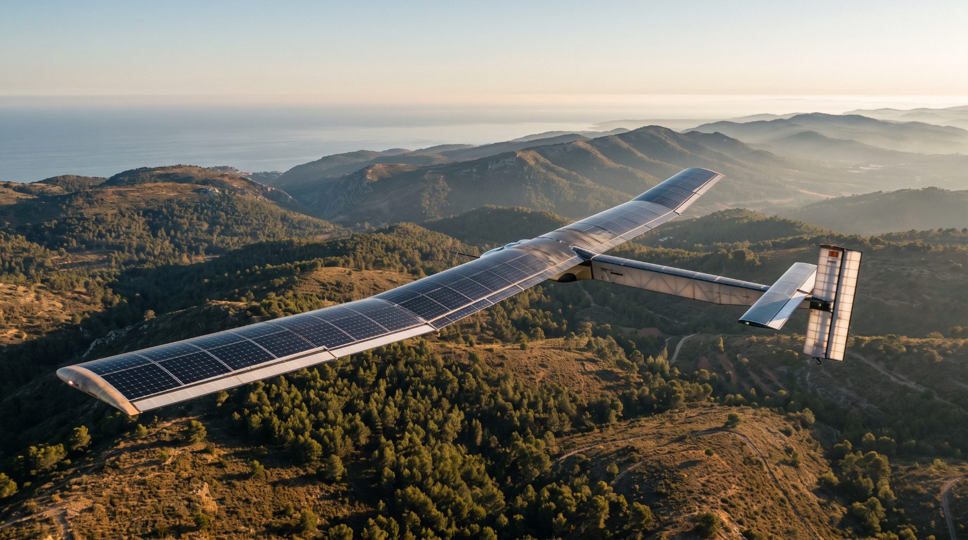 Solar-powered autonomous aircraft in level flight above forested coastal ridgelines